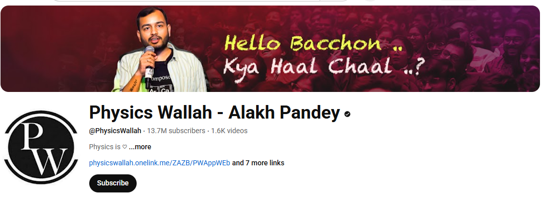 physics wallah subscriber count